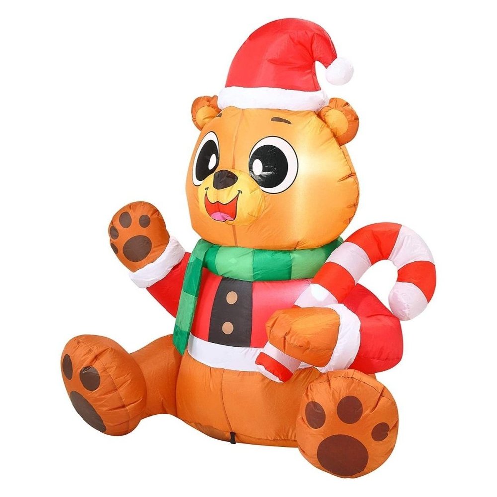 5ft Inflatable Christmas Teddy w Candy Cane